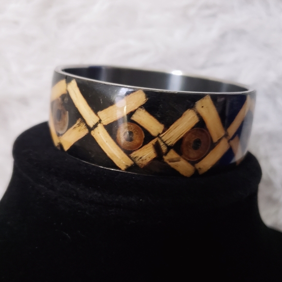 Tribal Wooden Inlay Bangle Bracelet - Picture 12 of 16